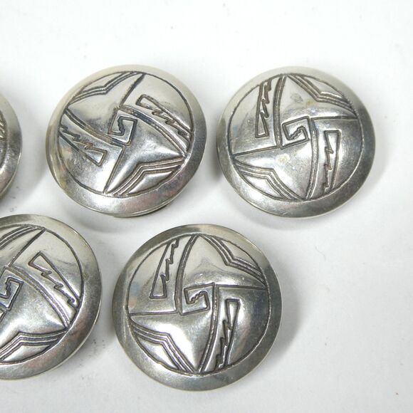 5 Silver Button Covers Vintage Geometric Southwestern 3/4" Round - Picture 3 of 7
